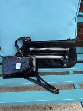 Good deal! Black small Crossbody Bag with Black Wallet